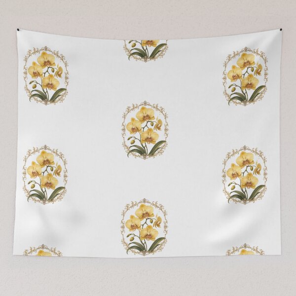 Item preview, Vintage Yellow Orchid with Gold Filigree Frame | Elegant Botanical Floral Art designed and sold by Joyfulfabric.