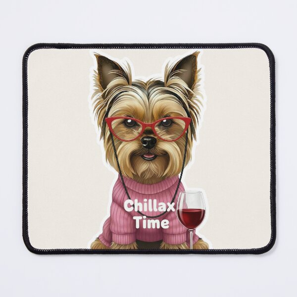 Item preview, Funny Yorkie Wine Design – Chillax Time Cute Dog Art – Pink Sweater Puppy Gift for Dog Moms & Wine Lovers designed and sold by The Salted Lime Cape Cod .