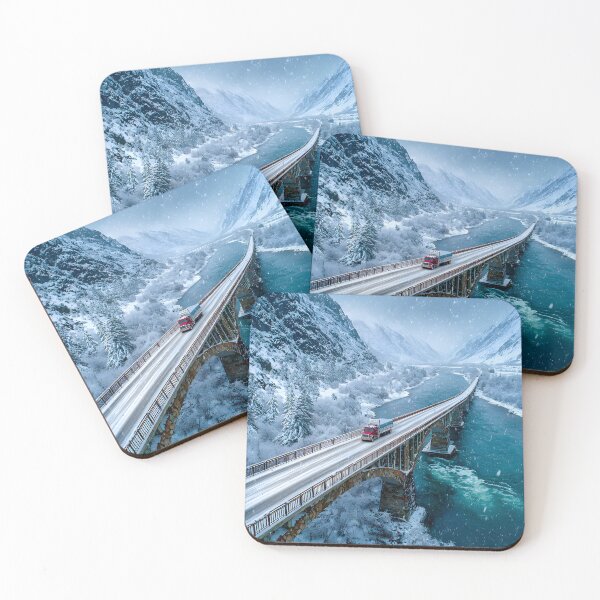 Item preview, Snowy Bridge Over River in Winter Wonderland Scene designed and sold by Artessie.