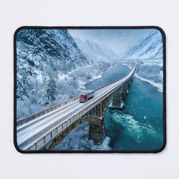 Item preview, Snowy Bridge Over River in Winter Wonderland Scene designed and sold by Artessie.