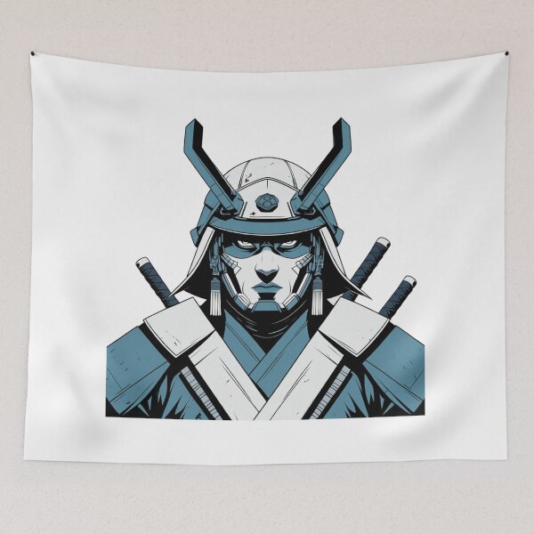 Item preview, Samurai Warrior T-Shirt — Front Face Helmet Crossed Swords Graphic Tee for Samurai and Warrior Art Lovers designed and sold by PaleInk.