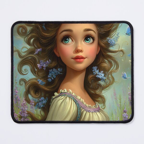 Item preview, Enchanting Girl in Floral Meadow with Blue Butterflies designed and sold by Artessie.