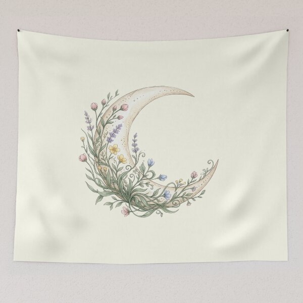 Item preview, Wild Moon Botanical - Pastel Crescent Moon & Flowers designed and sold by AIDreamsArt.