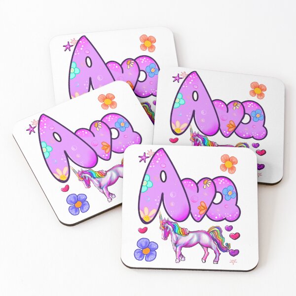 Item preview, Ava Name Design – Aesthetic Purple Floral with Cute Unicorn Illustration designed and sold by Artonmytee.