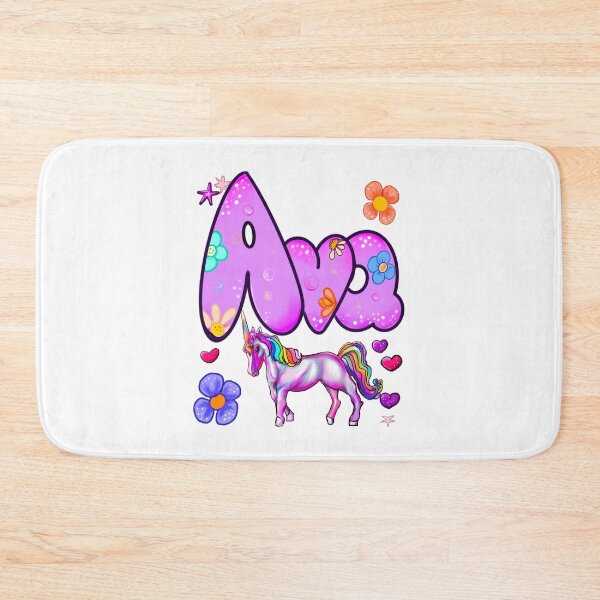 Item preview, Ava Name Design – Aesthetic Purple Floral with Cute Unicorn Illustration designed and sold by Artonmytee.