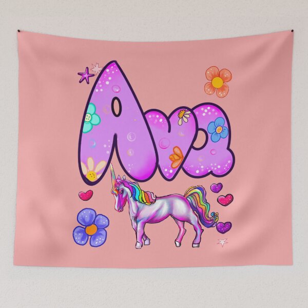 Item preview, Ava Name Design – Aesthetic Purple Floral with Cute Unicorn Illustration designed and sold by Artonmytee.