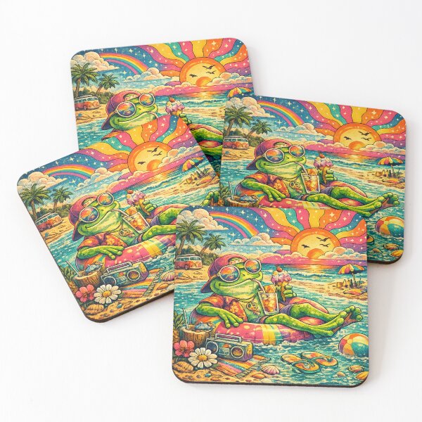 Artikelvorschau, Psychedelischer Sommerfrosch, Retro-Strand-Vibes, niedliche Vintage-Frosch-Ästhetik entworfen und verkauft von artistezone.