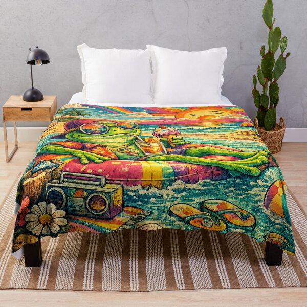Item preview, Psychedelic Summer Frog Retro Beach Vibes Cute Vintage Frog Aesthetic designed and sold by artistezone.