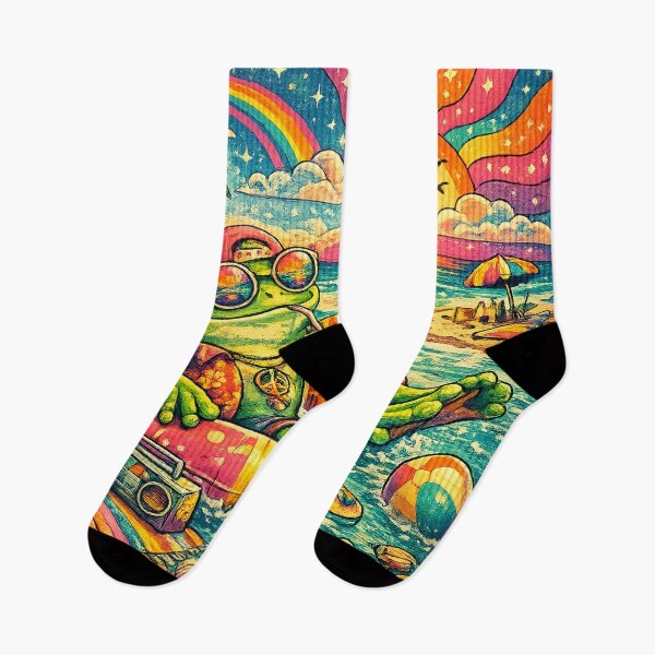 Item preview, Psychedelic Summer Frog Retro Beach Vibes Cute Vintage Frog Aesthetic designed and sold by artistezone.
