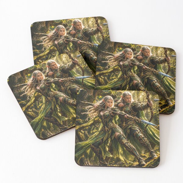 Item preview, Dúo de arqueros elfos en el bosque encantado | Arte épico de guerreros fantásticos designed and sold by DrakariArt.