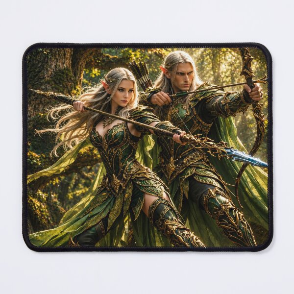 Item preview, Elven Archer Duo in Enchanted Forest | Epic Fantasy Warrior Art designed and sold by DrakariArt.