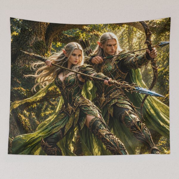 Item preview, Elven Archer Duo in Enchanted Forest | Epic Fantasy Warrior Art designed and sold by DrakariArt.