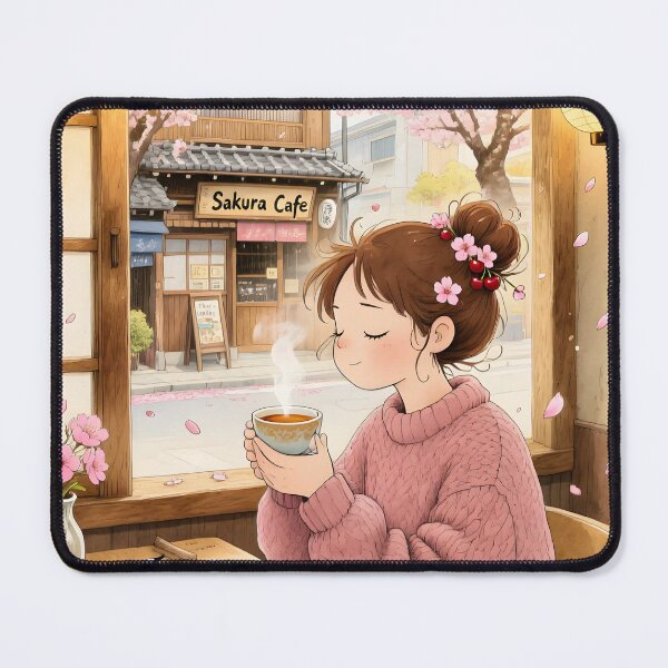 Item preview, Sakura Café Cozy Anime Girl Illustration designed and sold by Lunidama.