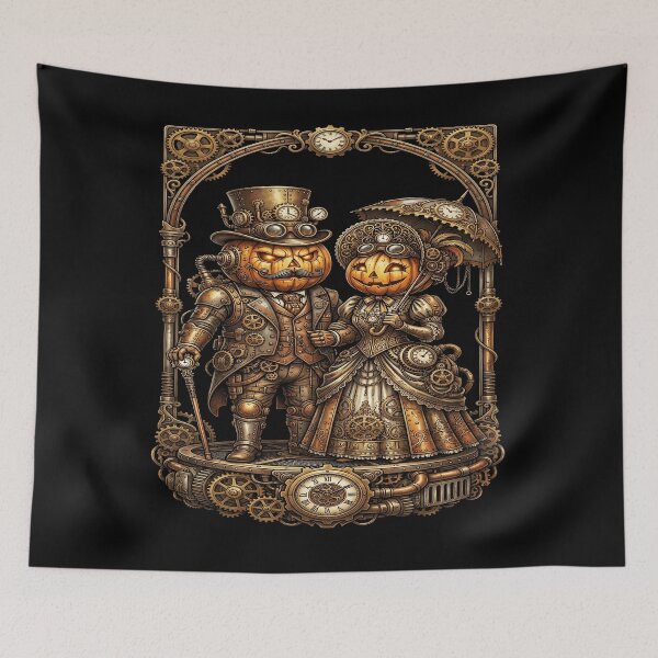 Item preview, Steampunk Pumpkin Couple Halloween Victorian Gears Art designed and sold by sky11PP.