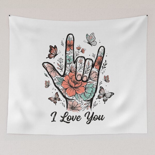 Item preview, I Love You ASL Floral Butterflies Design, Sign Language Love Gift, Cute Butterfly Graphic Tee designed and sold by AsturShop.