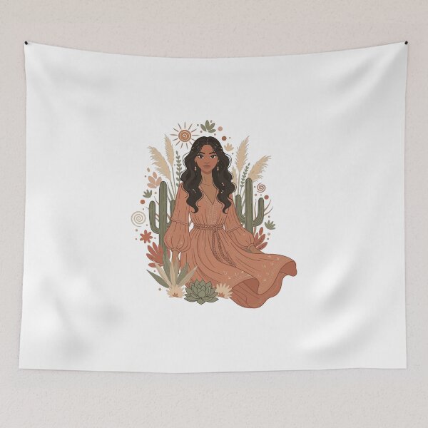 Item preview, Boho Desert Woman Illustration - Terracotta Cactus & Wildflower Art designed and sold by BestChoiceService.