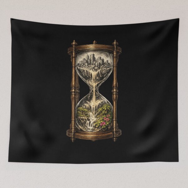 Item preview, Hourglass City & Nature – Surreal Time Art | Philosophy Fine Art Print & Poster designed and sold by ArtoryWorks.
