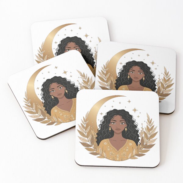 Item preview, Celestial Moon Goddess Art - Gold Crescent & Star Boho Woman Print designed and sold by BestChoiceService.