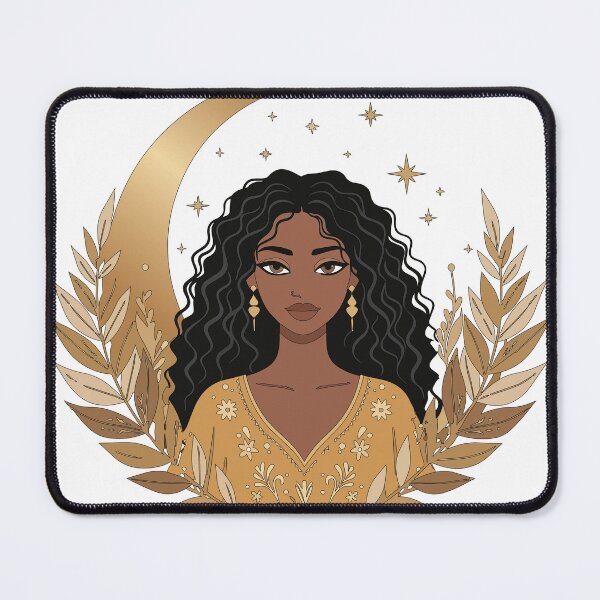 Item preview, Celestial Moon Goddess Art - Gold Crescent & Star Boho Woman Print designed and sold by BestChoiceService.