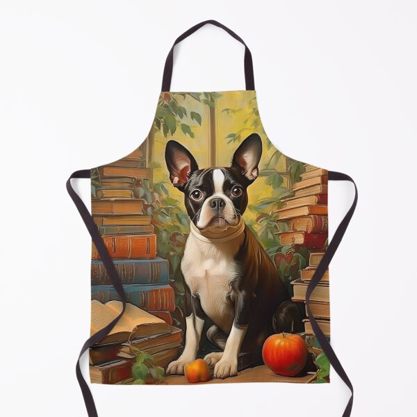 Item preview, Boston Terrier Dog Portrait in Cute Cottagecore Library Artwork designed and sold by CKWagSwag.