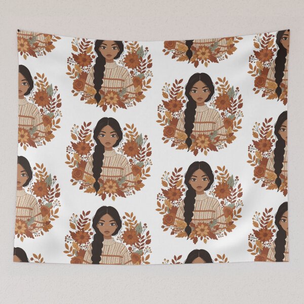 Item preview, Autumn Girl with Braid Illustration - Floral Fall Aesthetic Wall Art designed and sold by BestChoiceService.