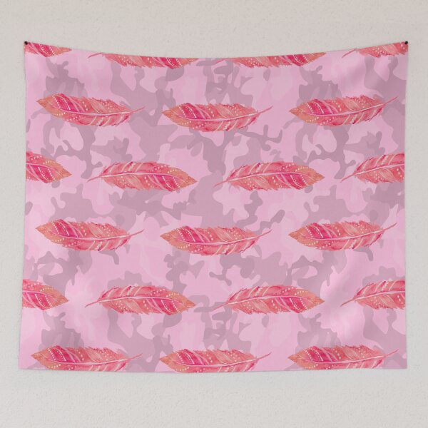Item preview, Camouflage and pink feathers pattern designed and sold by BritishDelights.