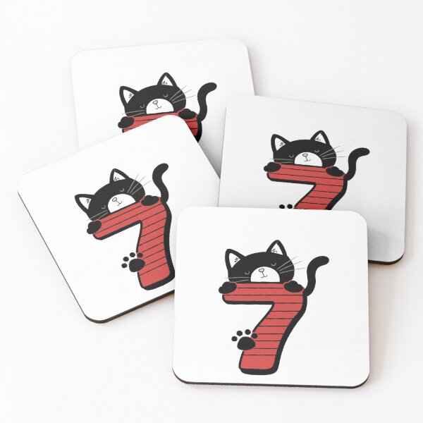 Item preview, Cute Black Cat Holding Number Seven designed and sold by SpiritoftheEast.
