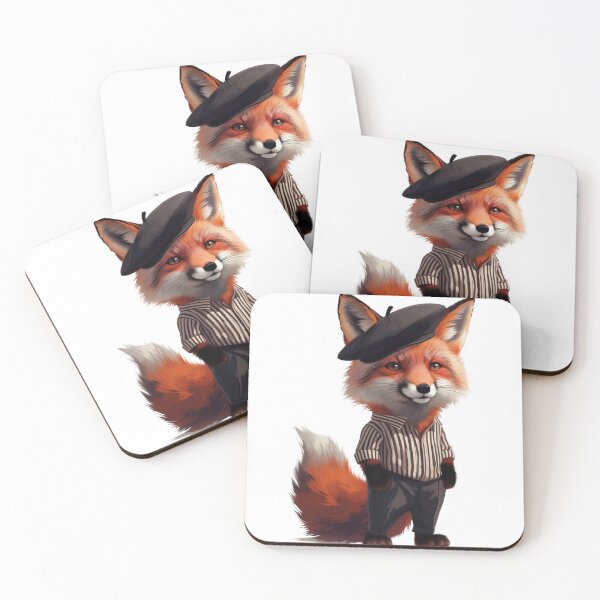 Item preview, Stylish French Fox with Beret | Anthropomorphic Animal Art designed and sold by ekemarket.