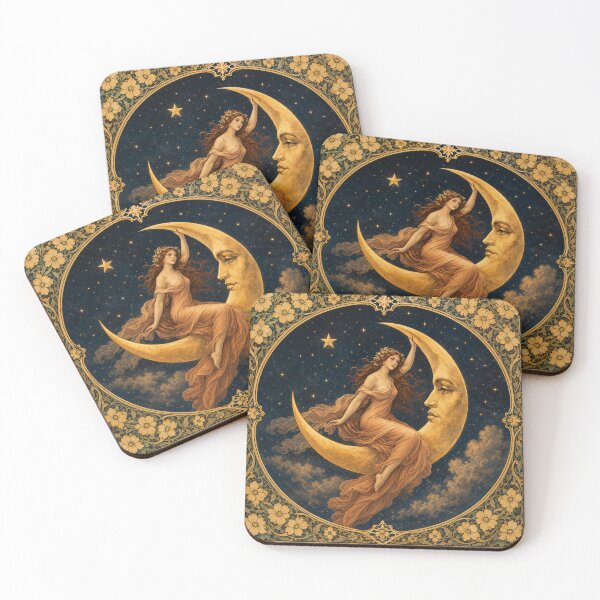 Item preview, Art Nouveau Woman Riding the Moon designed and sold by Chicken Dinner Studio.