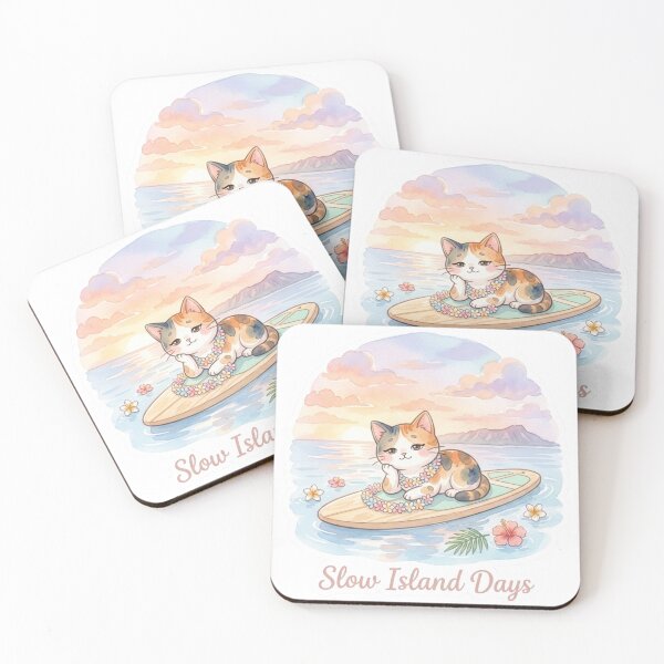 Item preview, Slow Island Days | Cute Paddleboard Cat Hawaiian Aesthetic Sticker designed and sold by LaniDigitalNook.