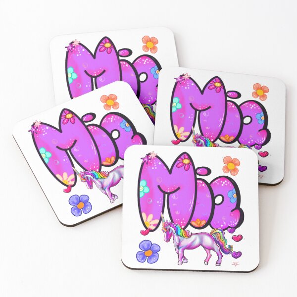 Item preview, Mia Name Design – Aesthetic Purple Floral with Cute Unicorn Illustration designed and sold by Artonmytee.