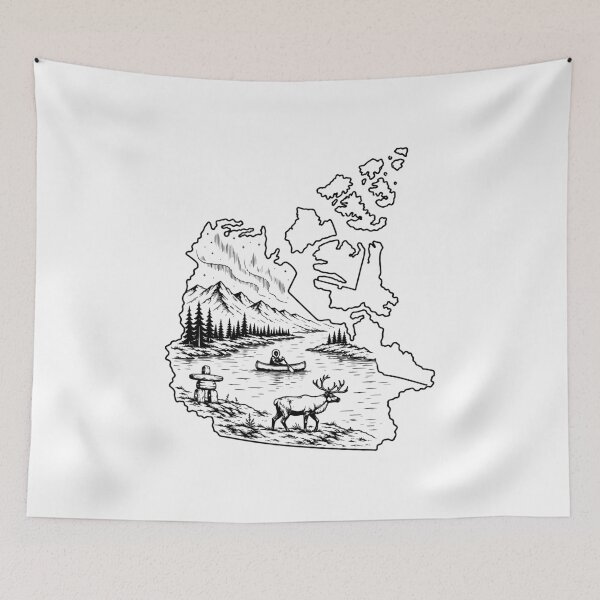 Item preview, Simple Northwest Territories Canada Aurora Landscape with Canoe and Caribou designed and sold by meganohm.