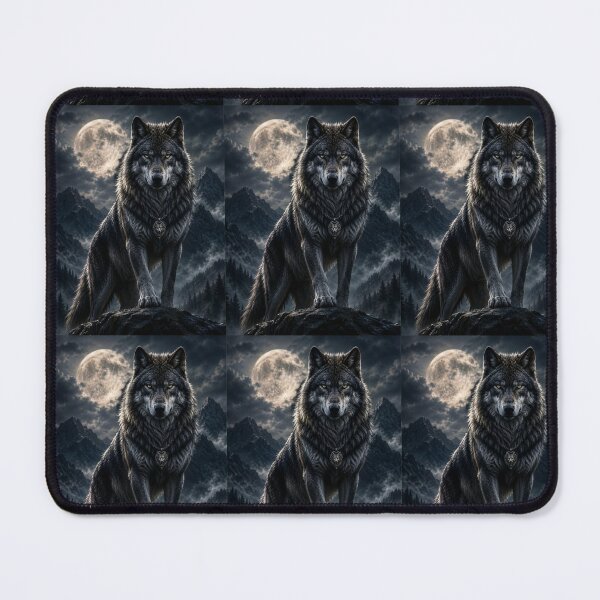 Item preview, Mystical Wolf Under Full Moon Night - Dark Mountain Landscape designed and sold by RoyalDeluxGo.