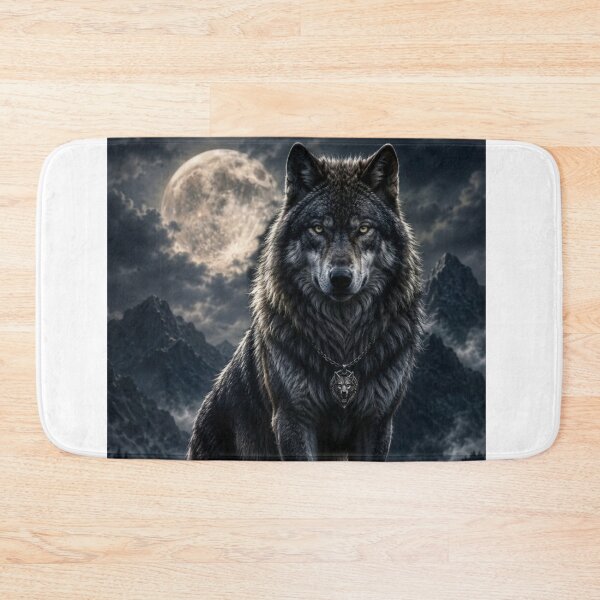 Item preview, Mystical Wolf Under Full Moon Night - Dark Mountain Landscape designed and sold by RoyalDeluxGo.