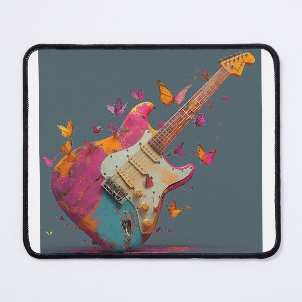 Item preview, Guitar Butterfly Stardust Art — Bold Neon Surreal Print designed and sold by CosmicRockArt.