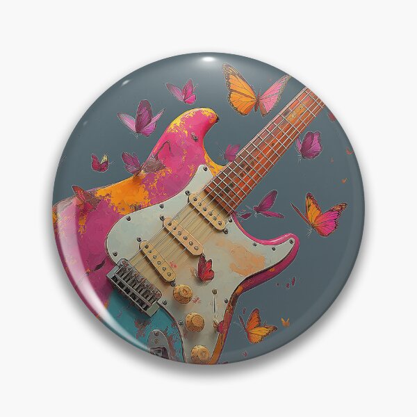 Item preview, Guitar Butterfly Stardust Art — Bold Neon Surreal Print designed and sold by CosmicRockArt.