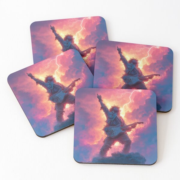 Item preview, Rock Music God Lightning Art — Bold Neon Epic Print designed and sold by CosmicRockArt.