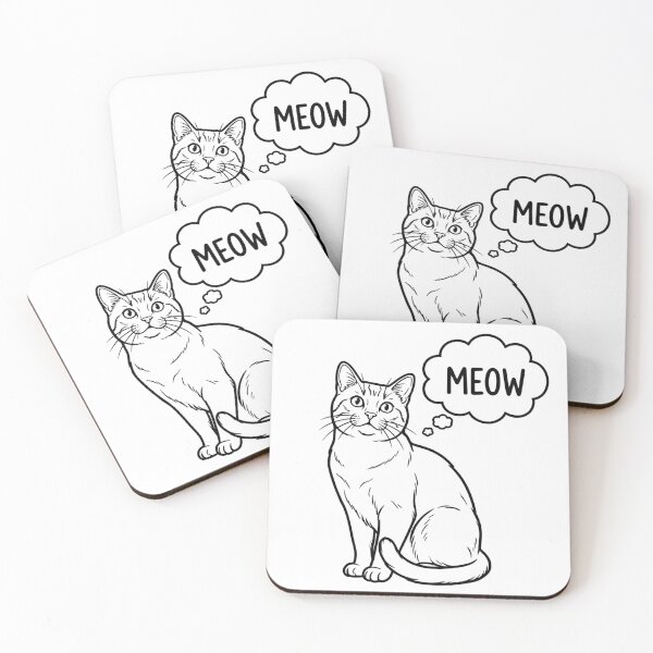 Item preview, Cat Line Art with Meow Thought Bubble designed and sold by Common-Standard.