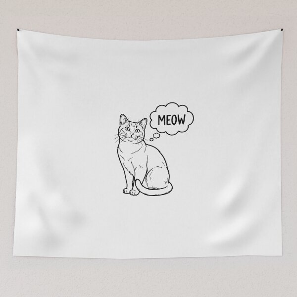 Item preview, Cat Line Art with Meow Thought Bubble designed and sold by Common-Standard.