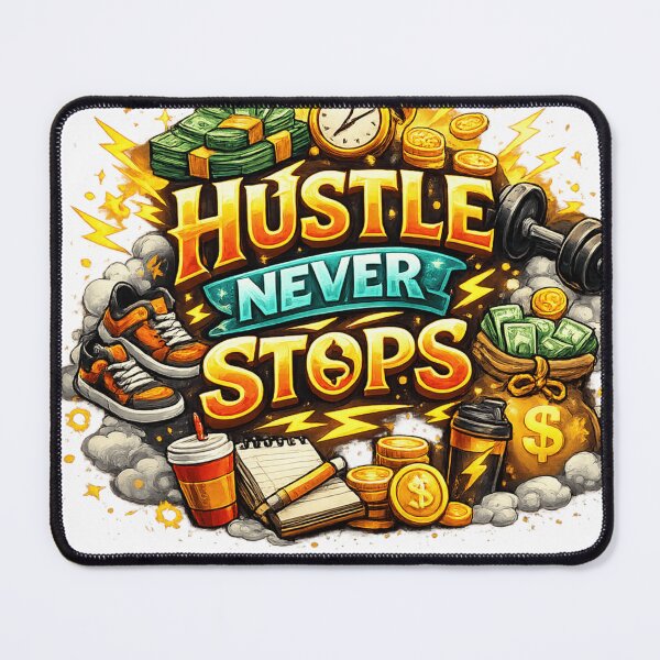 Item preview, Hustle Never Stops – Motivational Success Mindset Design designed and sold by LatestDesign95.
