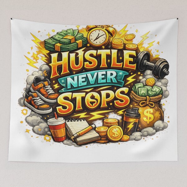 Item preview, Hustle Never Stops – Motivational Success Mindset Design designed and sold by LatestDesign95.