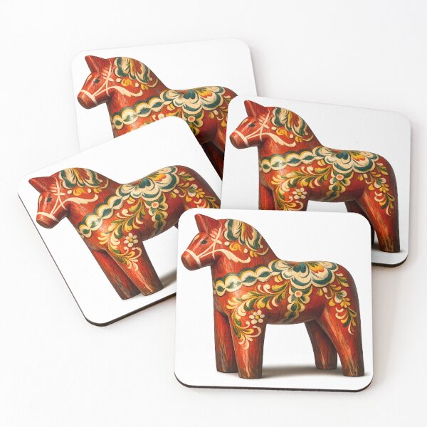 Item preview, 	Swedish Dala Horse 3D Wood Carved Folk Art Illustration designed and sold by LainCellJapan.