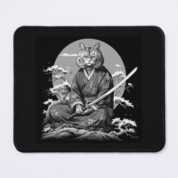 Item preview, Samurai Cat Warrior in Kimono with Katana – Japanese Fantasy Cat Art designed and sold by inkoutninja.