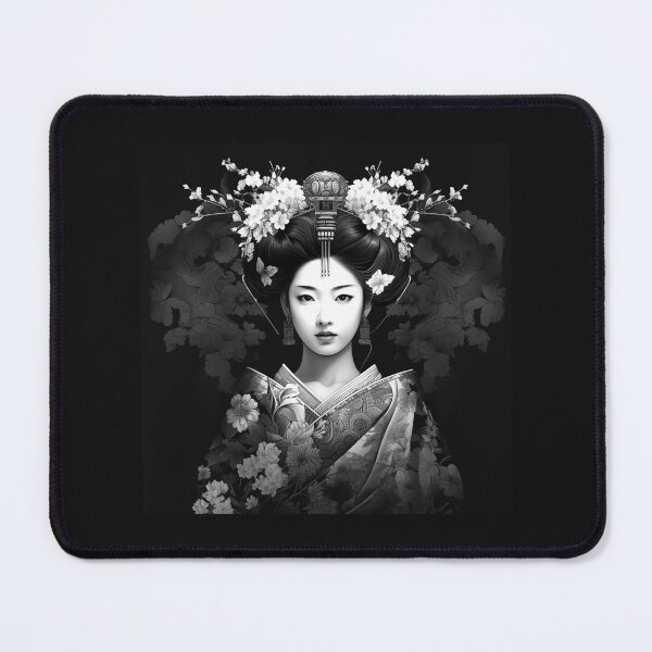 Item preview, Elegant Geisha Portrait with Floral Kimono – Japanese Black and White Art designed and sold by inkoutninja.