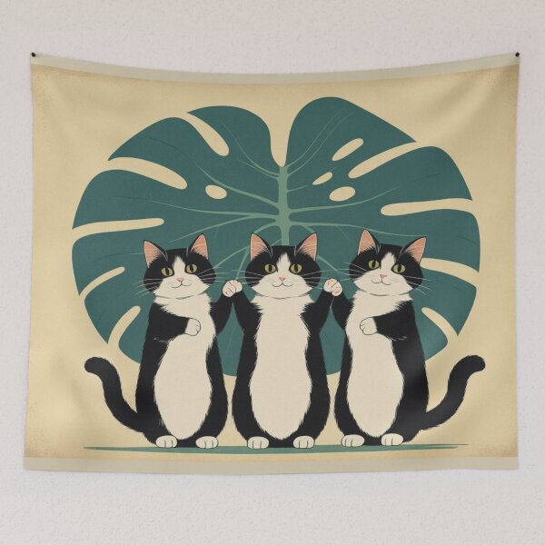 Item preview, Cute Cats with Monstera Leaf – Tropical Minimal Cat Illustration designed and sold by LEO'S CREATURE　れおずくりーちゃー.