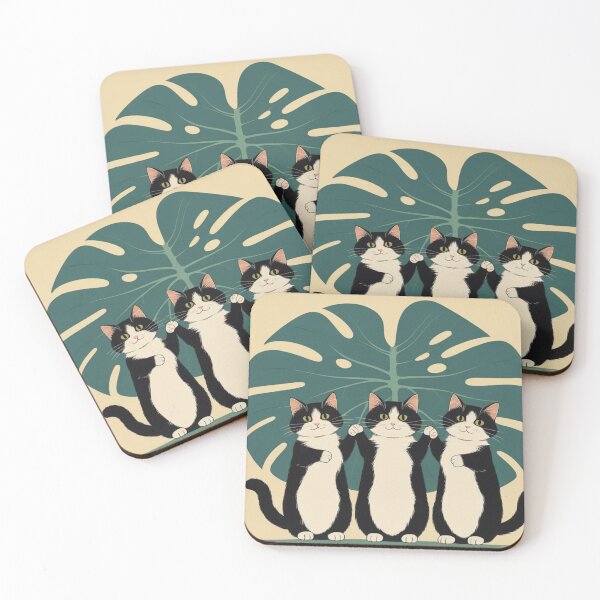 Item preview, Cute Cats with Monstera Leaf – Tropical Minimal Cat Illustration designed and sold by LEO'S CREATURE　れおずくりーちゃー.