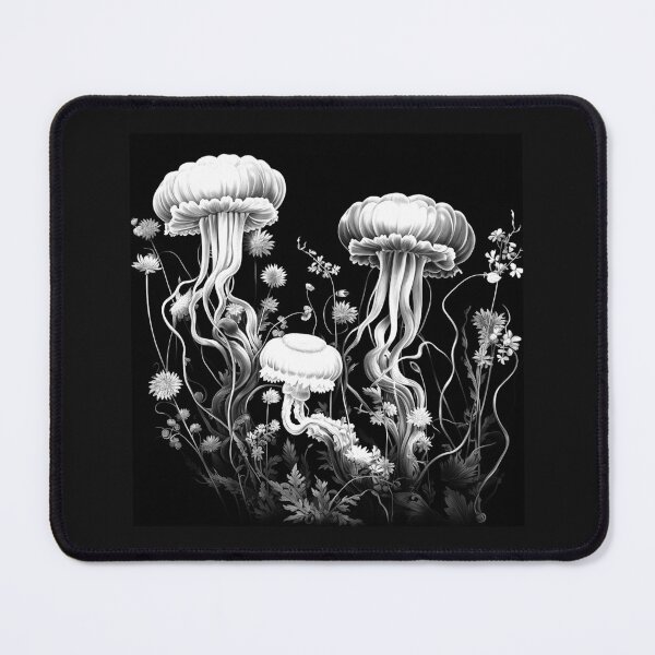 Item preview, Black and White Jellyfish Flowers – Surreal Ocean Botanical Art designed and sold by inkoutninja.