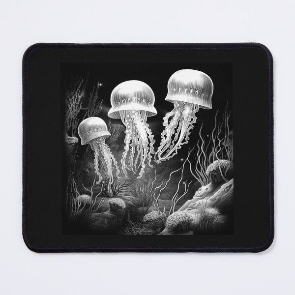 Item preview, Glowing Jellyfish in Black and White – Deep Sea Ocean Art designed and sold by inkoutninja.