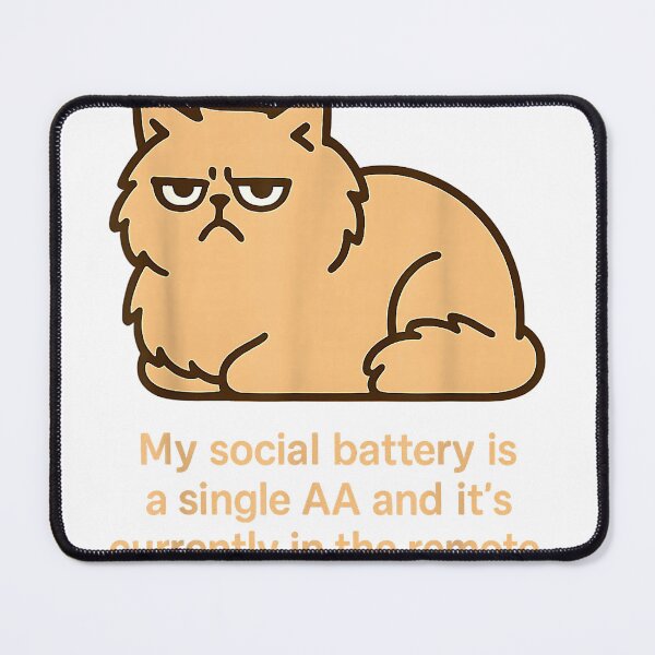 Item preview, Funny Social Battery is Low Cat Grumpy Sarcastic Introvert T-Shirt designed and sold by RKdrawings.