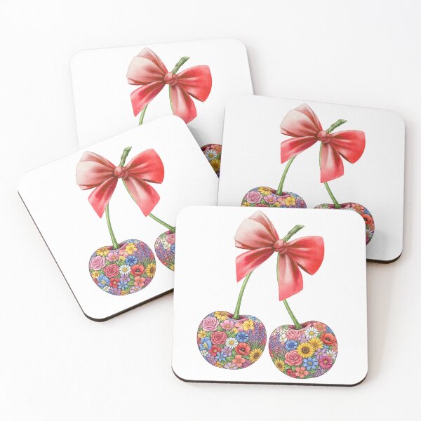 Item preview, Enchanting Floral Cherry Duet with a Red Bow designed and sold by VibranPalette.